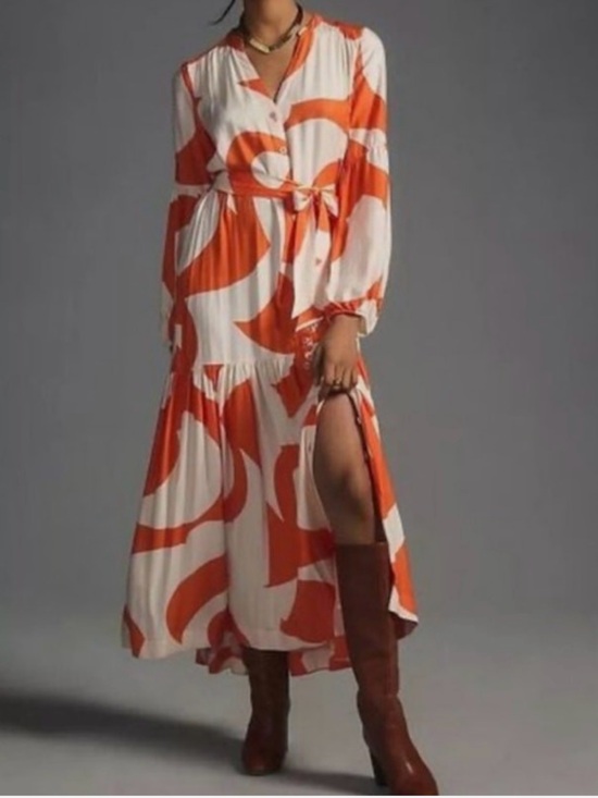 Anthropologie Dresses & Skirts - Anthropologie Orange & Cream Abstract Maxi Dress